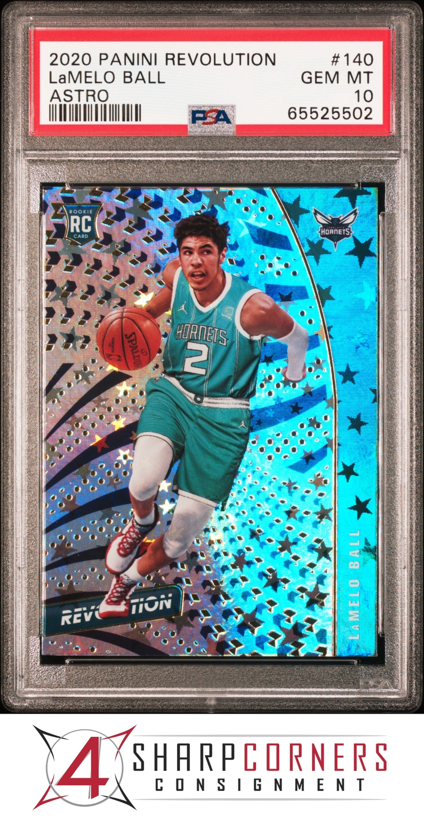 2020 PANINI REVOLUTION ASTRO #140 LaMELO BALL RC HORNETS PSA 10