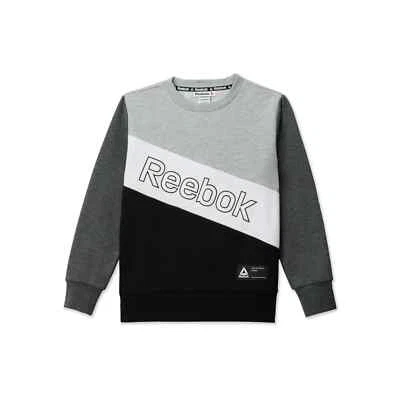 Reebok Boys Relay Active Crewneck Sweatshirt, Size Small 6/7 - Black/White/Gray - Image 1 of 3