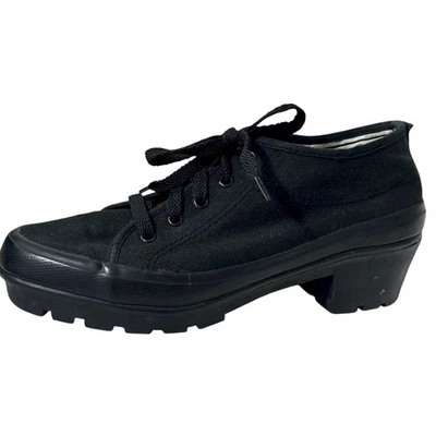 VTG Dkny Donna Karan Black Platform Heeled Sneakers Sz 8 Grunge Y2K Chunky Shoe - Image 1 of 4