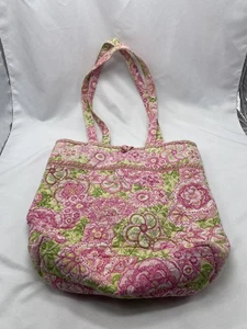 Vera Bradley Petal Pink Floral Green Medium Shoulder Tote Bag Purse - Picture 1 of 11