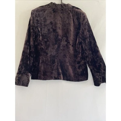 Jaqueta bordada vintage Sharon Young marrom esmagado veludo, blazer cardigã 10 - Imagem 1 de 4