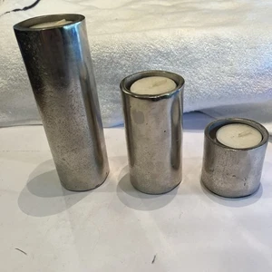 Set Of 3 Silver Cylinder Tea Candle Holders  - Picture 1 of 8