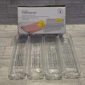 HIC Kitchen Corn Dishes, Pressed Decorative Glass, Set of 4 Corn Dish, Glass - Picture 1 of 7