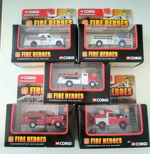 5 x CORGI FIRE HEROES inc. CITY OF BATH LAND ROVER 1951 SEAGRAVE PUMPER DENVER, - Picture 1 of 8