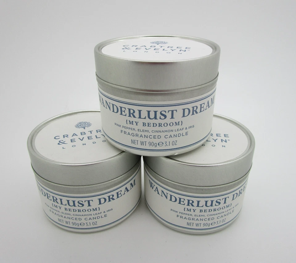 WANDERLUST DREAM Crabtree & Evelyn Vela Perfumada en Lata de Viaje Lote de 3 Foto 1 de 1