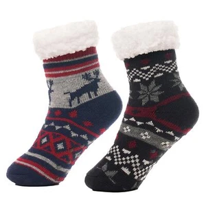 A2Z 4 Kids Boys Christmas Fluffy Sherpa Fleece Lined Non Slip Gripper Xmas Socks - Picture 1 of 8