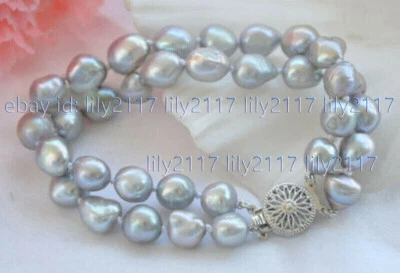 Pulseras barrocas de perlas de agua dulce 2 filas gris natural 7-8/8-9/9-10 mm 7,5" Foto 1 de 3