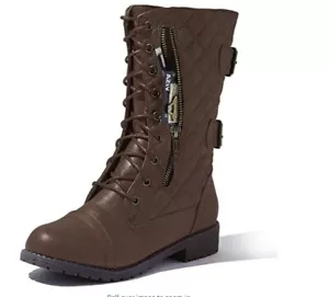 DailyShoes Women Military Lace Up Combat Mid Knee High Boots Quilted Brown US 8 - Picture 1 of 6