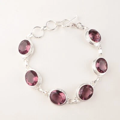 Regalo para mujer pulsera de cadena de plata de ley 925 piedras preciosas de rodolita natural Foto 1 de 4