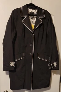 NWT Dennis Basso Black Coat Jacket Size XL Black White Trim Detail Pockets - Picture 1 of 7