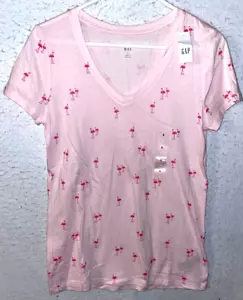GAP Women's T-Shirt Short Sleeve V-Neck sz S Cotton Pink Flamingo NWT NEW - Picture 1 of 4