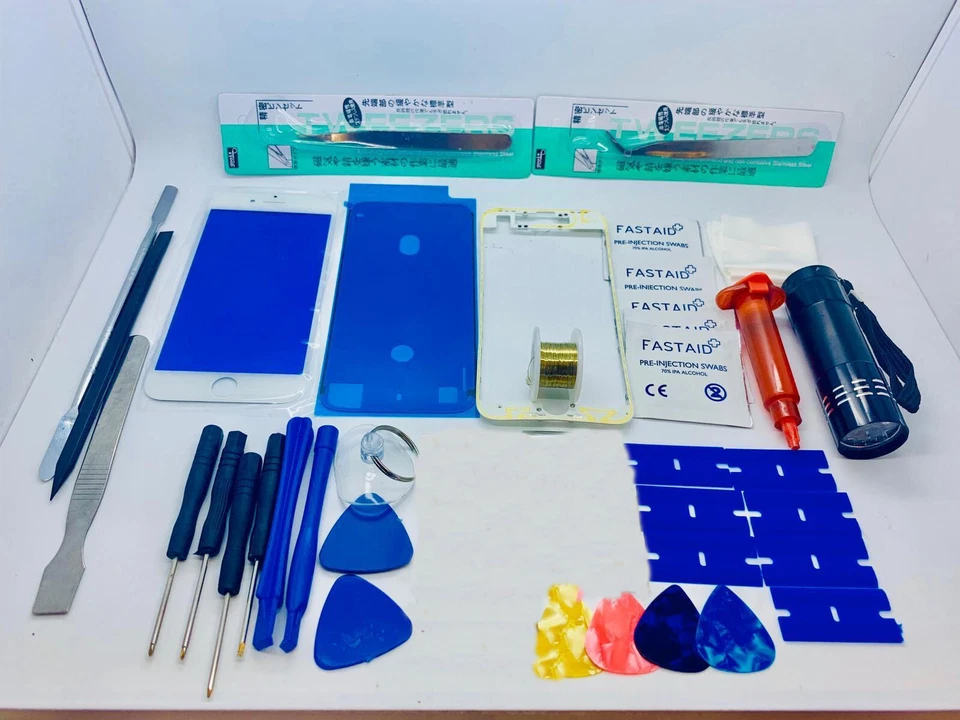 OLAX Screen Glass Repair Kit for iPhone 8 Plus White, Adhesive, Frame, Opening Tools