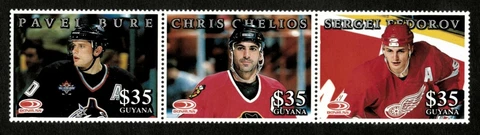 Guyana 1998 - Hockey All Stars, Bure, Chelios, Fedorov- Strip of 3 - MNH Cover