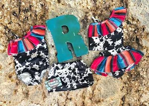 Cow Print Swimsuit Matching Western Swimwear – Cowboy & Cowgirl Serape Swim - Picture 1 of 10