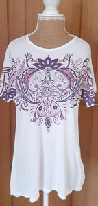 Together Ladies Ivory Print Sequin T-shirt Top Blouse Size 8 BNWT - Picture 1 of 5