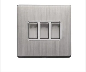 Arlec Temp Metal Screwless 10A 3 Gang 2 Way Switch Brushed Steel - Picture 1 of 1
