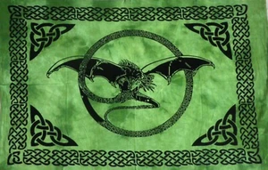 Tapestry Indian Wall Hanging Green Color Fly Dragon Tie Dye Wall Art Home Decor - Picture 1 of 4
