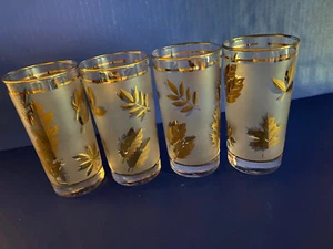 SET of 4 - VINTAGE 1960'S LIBBY 5.25" FROSTED GOLD LEAF TEA/WATER GLASSES - Picture 1 of 5