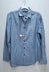Perry Ellis Shirt Mens Small Long Sleeve Blue Button Up Cotton Striped Classic - Picture 1 of 9