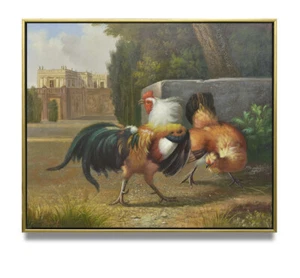 NY Art - Roman Roosters in Battle 20x24 Traditional Oil Painting with Frame! - Picture 1 of 4