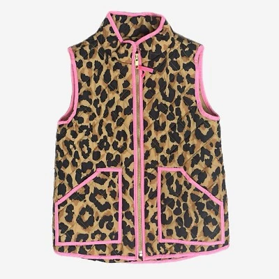 Colete acolchoado Crewcuts feminino com zíper estampa de leopardo com acabamento rosa quente tamanho 4/5 - Imagem 1 de 4