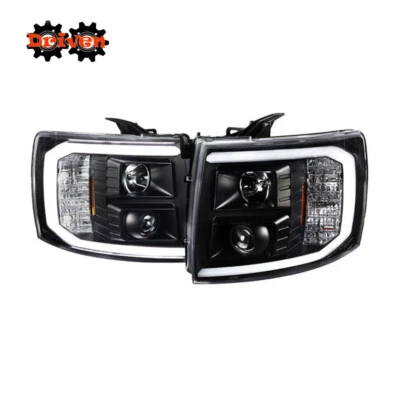 07-13 SILVERADO 1500 2500 3500 Black Project Headlights w/C-Bar LED DRL - Image 1 of 3