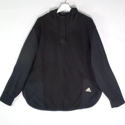 Adidas Sherpa Hoodie Essentials Golden Logo Sweatshirt Black Fleece Women's XXL - Image 1 of 4