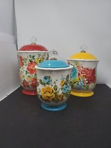 The Pioneer Woman Vintage 3pc Canister Set Stoneware Floral With Acryllic Lid