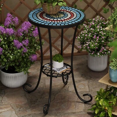 Small Indoor & Outdoor Patio  Round End Table With 14" Ceramic Tile, Iron Frame - Image 1 of 2
