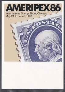 USA 1986 MNH MAXI CARD FOR THE INTERNATIONAL STAMP SHOW IN CHICAGO AMERIPEX '86 - Picture 1 of 2