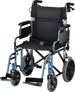 NOVA Lightweight Transport Chair, 300lbs Capacity, 12” Rear Wheels, OPENBOX BLUE - Picture 1 of 12