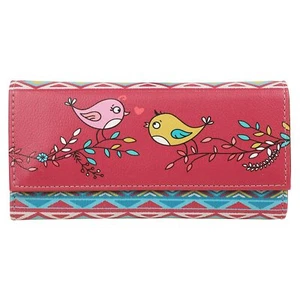 New Red Bird Design Multicolor Faux Leather Printed Women's Wallet Purse - Picture 1 of 5