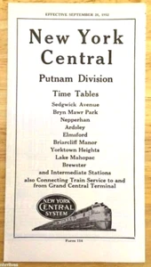NEW YORK CENTRAL PUTNAM DIVISION FORM 114 PASSENGER TIMETABLE SEPTEMBER 28, 1952 - Picture 1 of 4