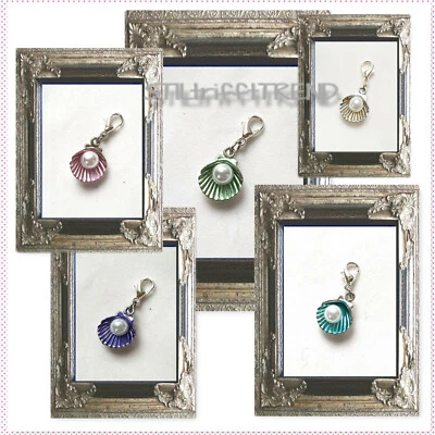 CHARM ANHÄNGER MUSCHEL STRAND mit PERLE 925er SILBER Karabiner  ARMBAND + KETTE - Bild 1 von 2