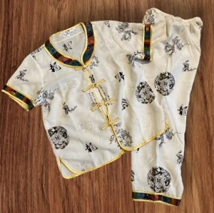 Youth Girl's 2pc Asian Traditional Ivory Pant Suit Set Dragon Print  Sleepwear - Picture 1 of 12