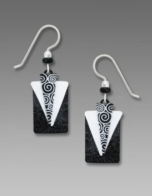 Brincos Adajio prata esterlina gancho formas em camadas em preto e branco exclusivo 7748 - Imagem 1 de 4