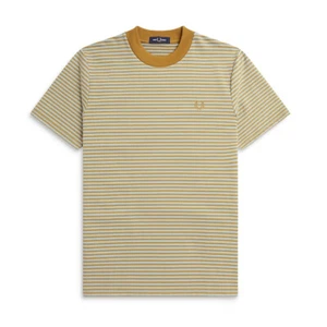 Fred Perry Men's Short Sleeve Fine Stripe Heavy Weight Tee Shirt M6581 Caramel - Picture 1 of 3