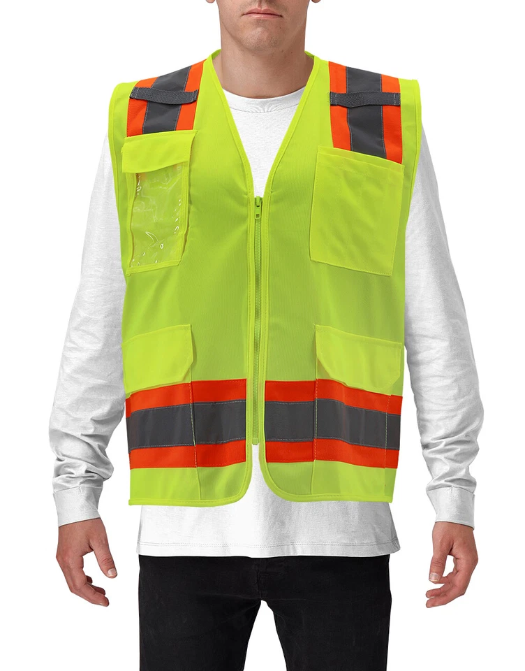 Men's Class 2 Type R Safety High Visibility Zipper Reflective Neon Work Vest - Image 1 of 1