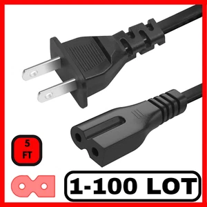 Lot of 1-100 2 Prong AC Polarized Power Cord 125v Cable C7P Connector - 5Ft - Picture 1 of 7