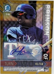 Lewis BRINSON Dillon TATE 2016 Bowman Chrome DUAL AUTO Gold SP /50 Texas Rangers - Picture 1 of 2