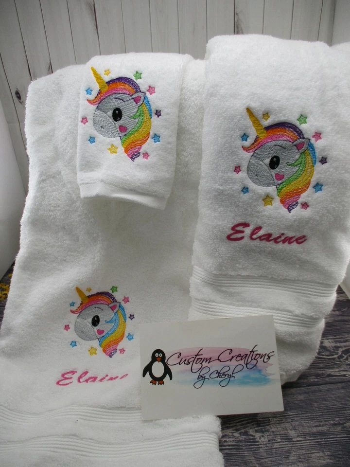 Unicorn Face with Stars Personalized 3 Piece Bath Towel Set  Any Color  - Image 1 of 1