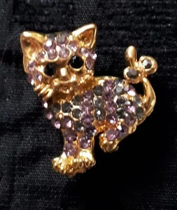 Pink Rhinestone cute kitten brooch, NEW & Boxed - cat lover gift - Picture 1 of 2