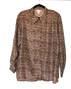 Vintage STUNT Animal Print 100% Seide Bluse Übergröße 1X - Bild 1 von 3