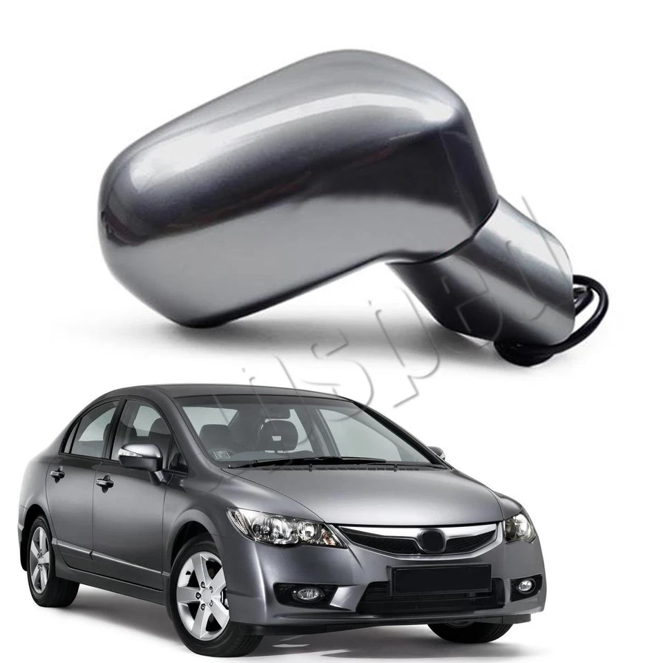 Espejo retrovisor derecho plateado oscuro vidrio eléctrico 3 pines para Honda Civic 2006-2011 sedán Foto 1 de 4