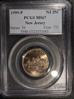 1999-p PCGS MS-67 New Jersey Washington State Quarter Third State OBH Holder - Image 1 of 2