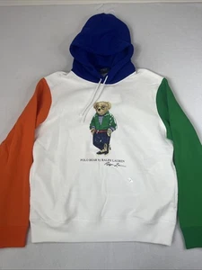 Polo Ralph Lauren Men’s White Multi Color Polo Bear Hoodie Size L - Picture 1 of 6