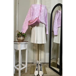 NWT Vince Camuto Pink Valentine Sweater With White Hearts AZALEA ICE Size L - Picture 1 of 6