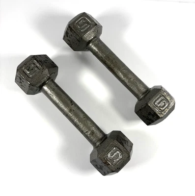Pair of 5 LB Pound Hex Head Dumbbell Hand Weights Cast Iron - Image 1 of 4