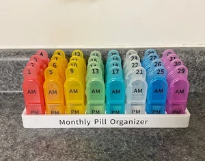 Organizador mensual de píldoras estuche de píldoras caja soporte de píldoras un mes 2 veces al día AM PM  - Imagen 1 de 5
