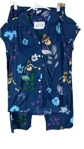 THE CAT'S PYJAMAS (Taille XS) Lot de 2 pyjamas 100% coton bleu fleurs cerf - Photo 1/12